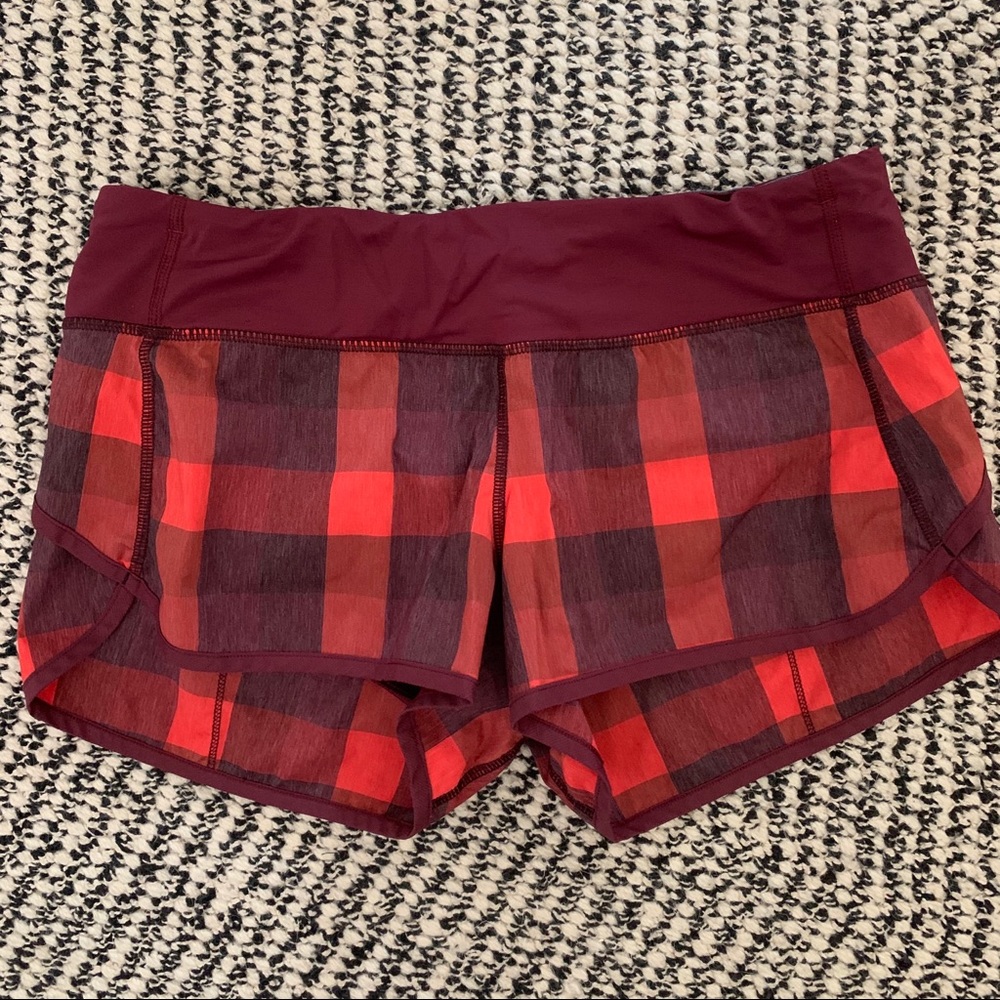 lululemon athletica Red Plaid Athletic Shorts